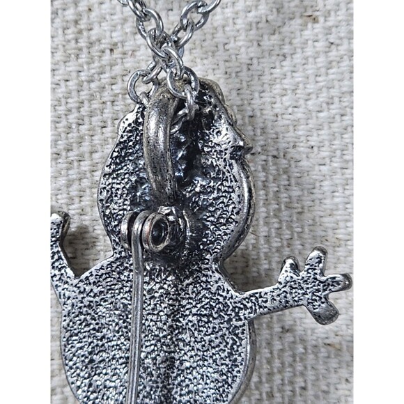 Vintage Silver White Moonglow Lucite SNOWMAN Pendant Necklace Brooch - Picture 4 of 8